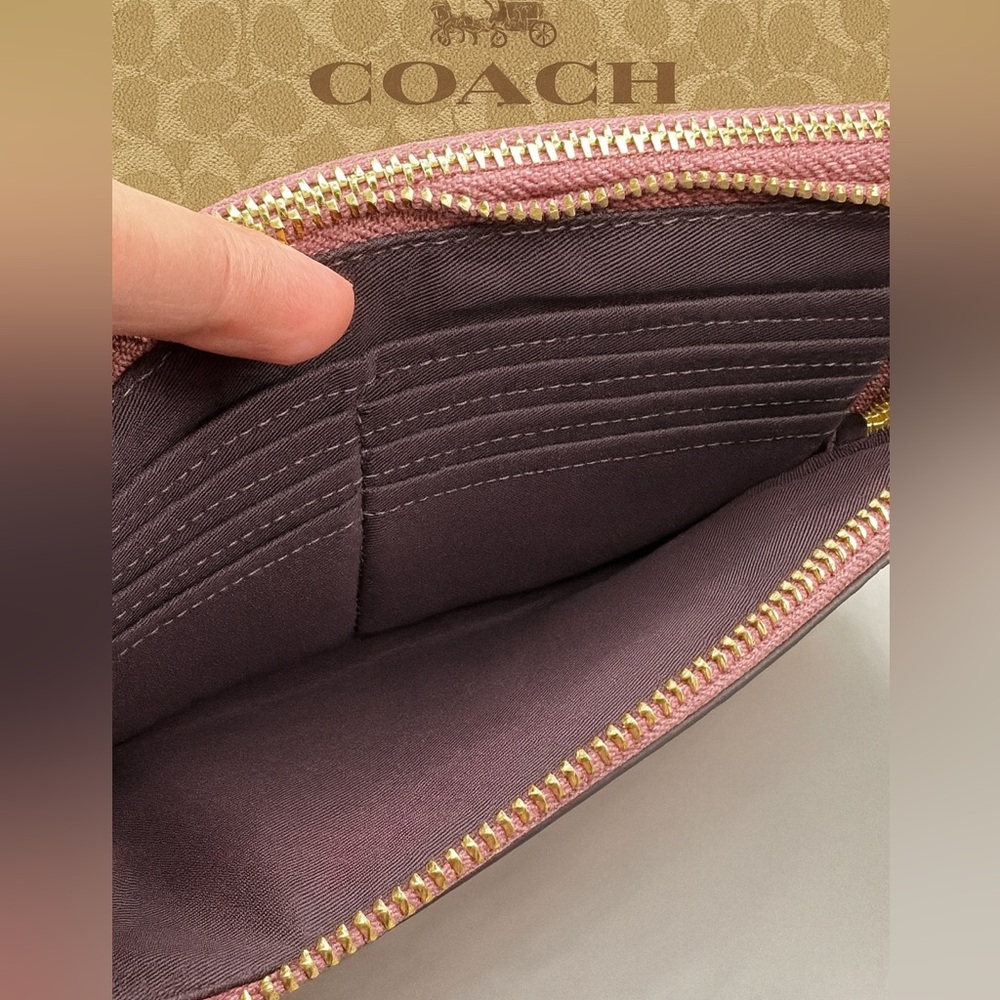 COACH Pebbled Leather Double Zip Wristlet F87587 | Pink Mauve | EUC | MSRP $178 - Picture 9 of 10